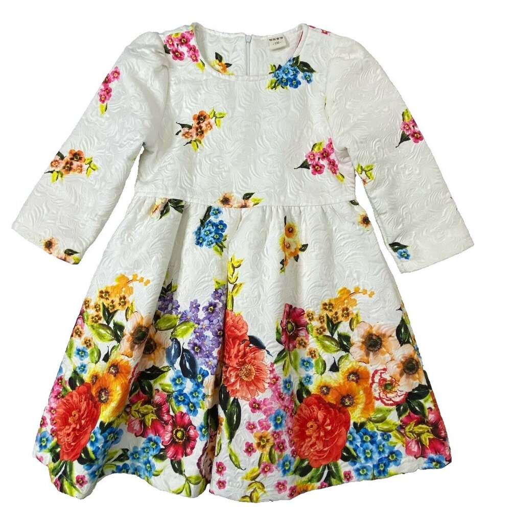 Mingjia Fairy Tale Dress Jacquard Floral Print L/S Pleated Girls size 130 = 5/6